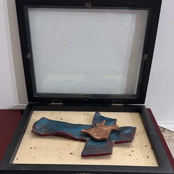 Framed, handmade, mixed-media cross featuring the outline of the state of Texas - Picture 7 of 11
